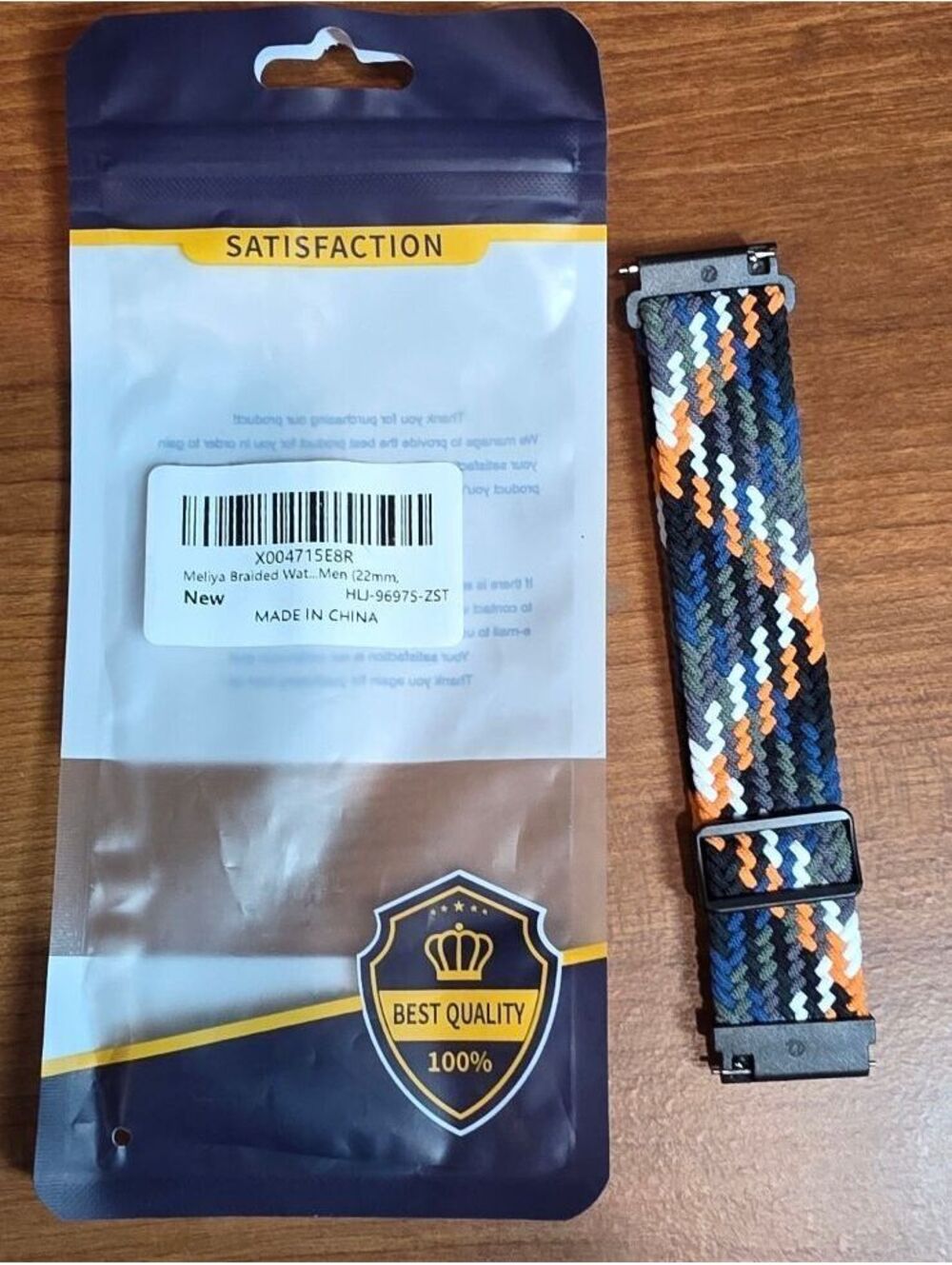 New Meliya Braided Watch Band – 22mm, Multicolor (Orange/Navy/Olive/White)